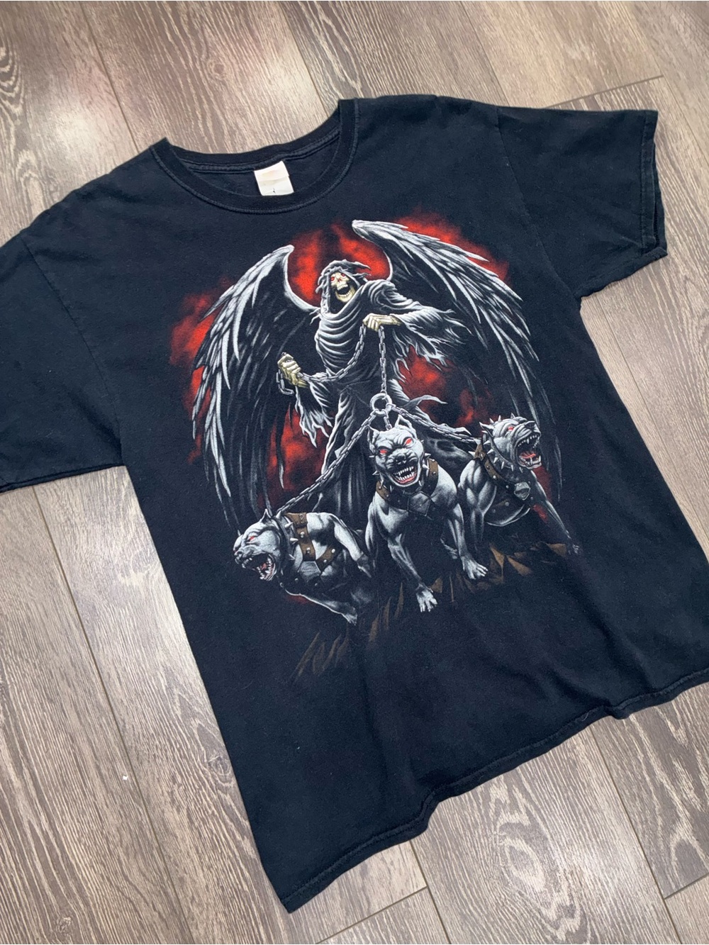 Vintage Men’s L Grim Reaper Death Metal Black T Shirt Hounds Biker Grunge Goth